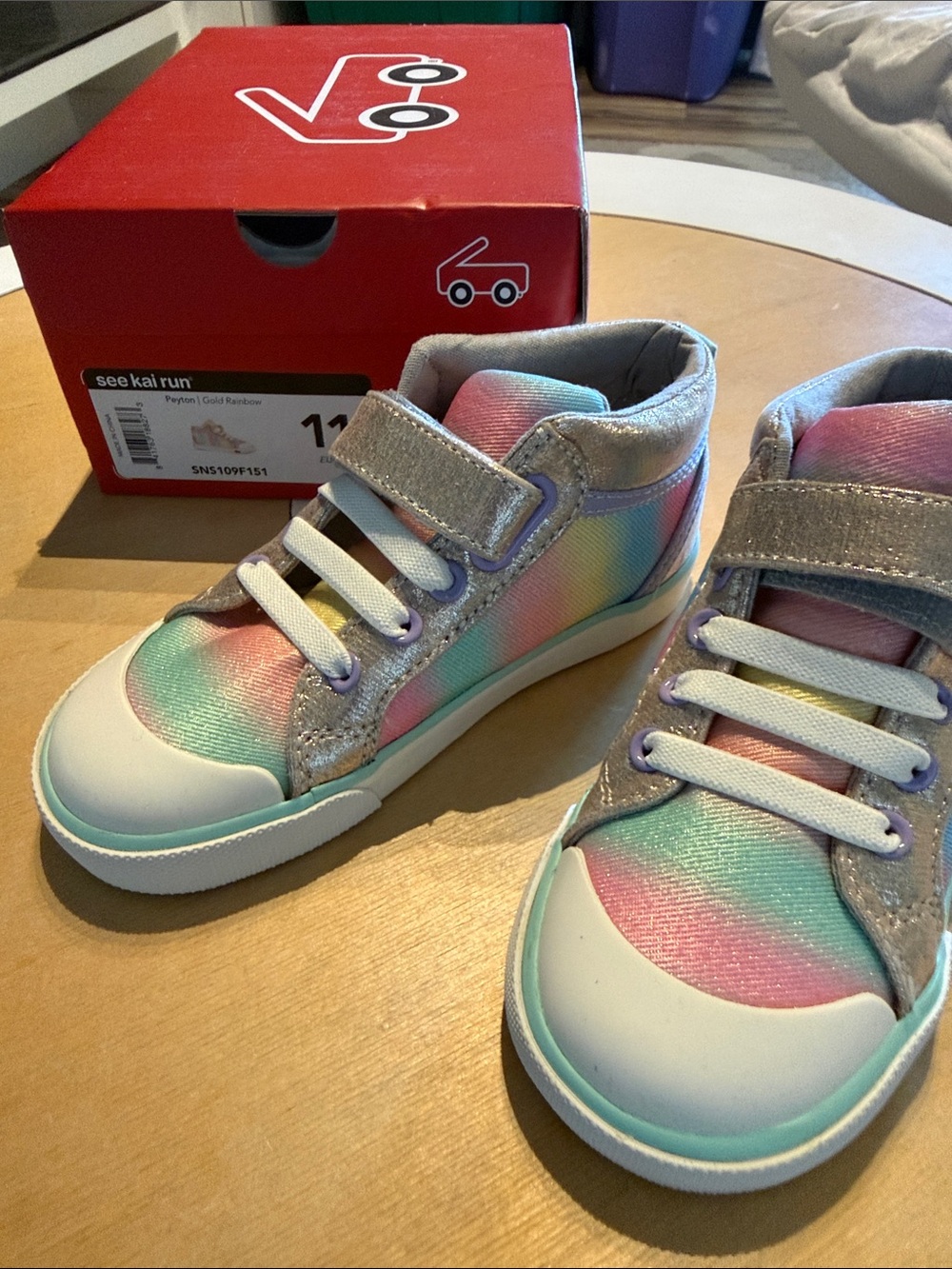 See Kai Run Peyton gold rainbow Kids Peyton High-Top Sneakers - Pastel Rainbow